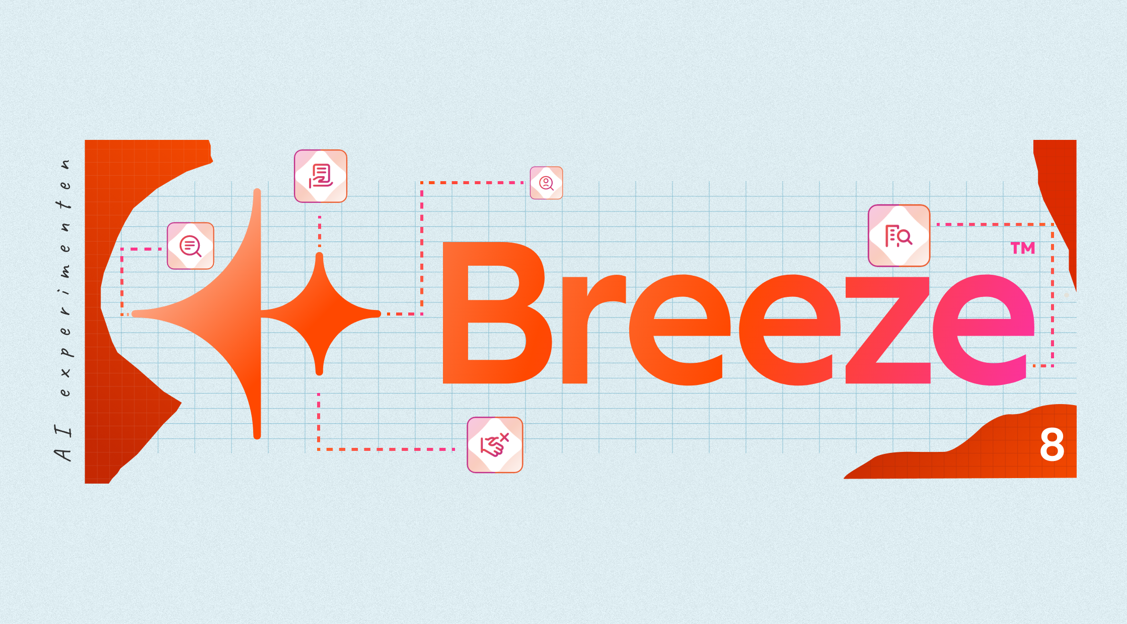 Het logo van HubSpot Breeze, omringd door AI-functie-iconen.