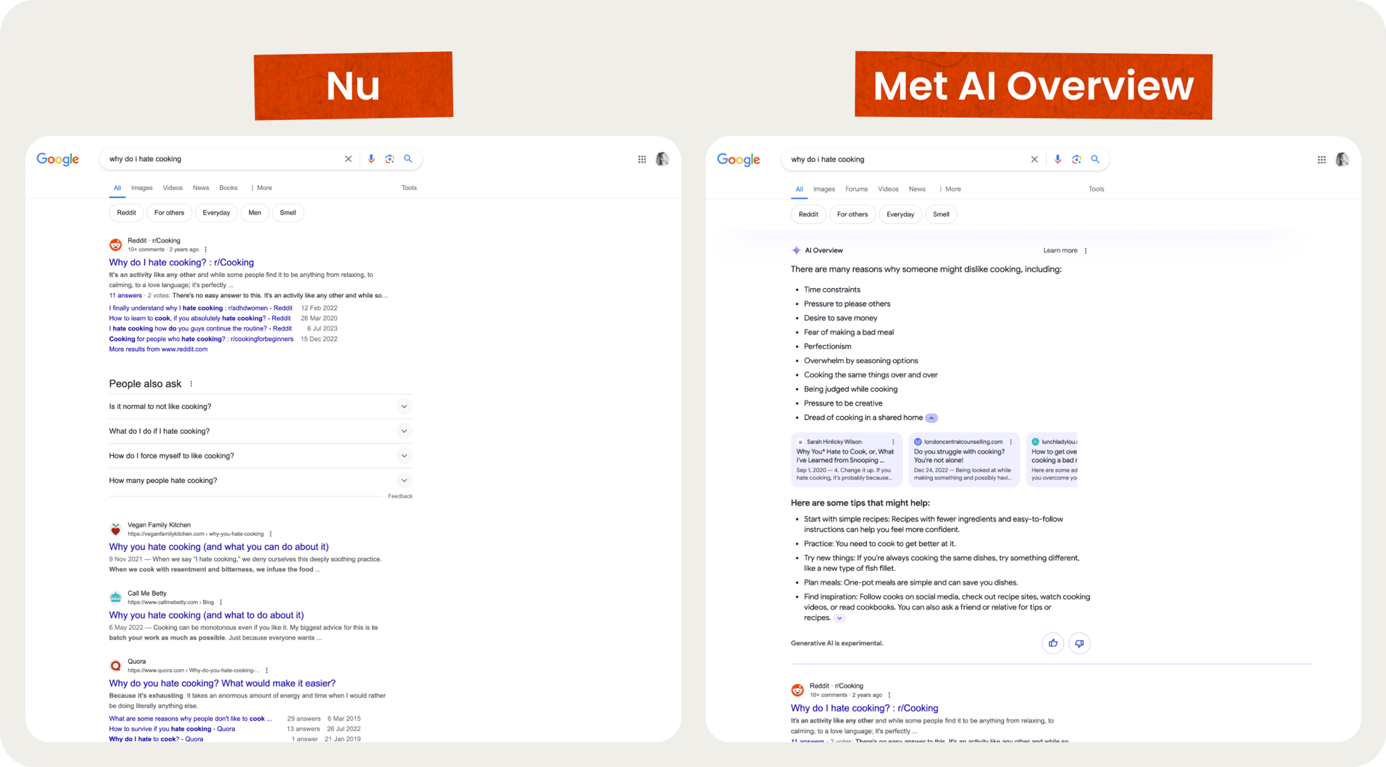 vergelijking Google AI Overview en oude SERP